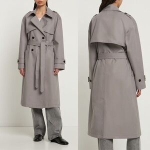 Anine Bing Double Breast Cotton Gray Long Sleeve Trench L
